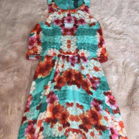 Bisou Bisou Floral Print Turquoise High Low Dress Size 8 - Picture 4 of 12